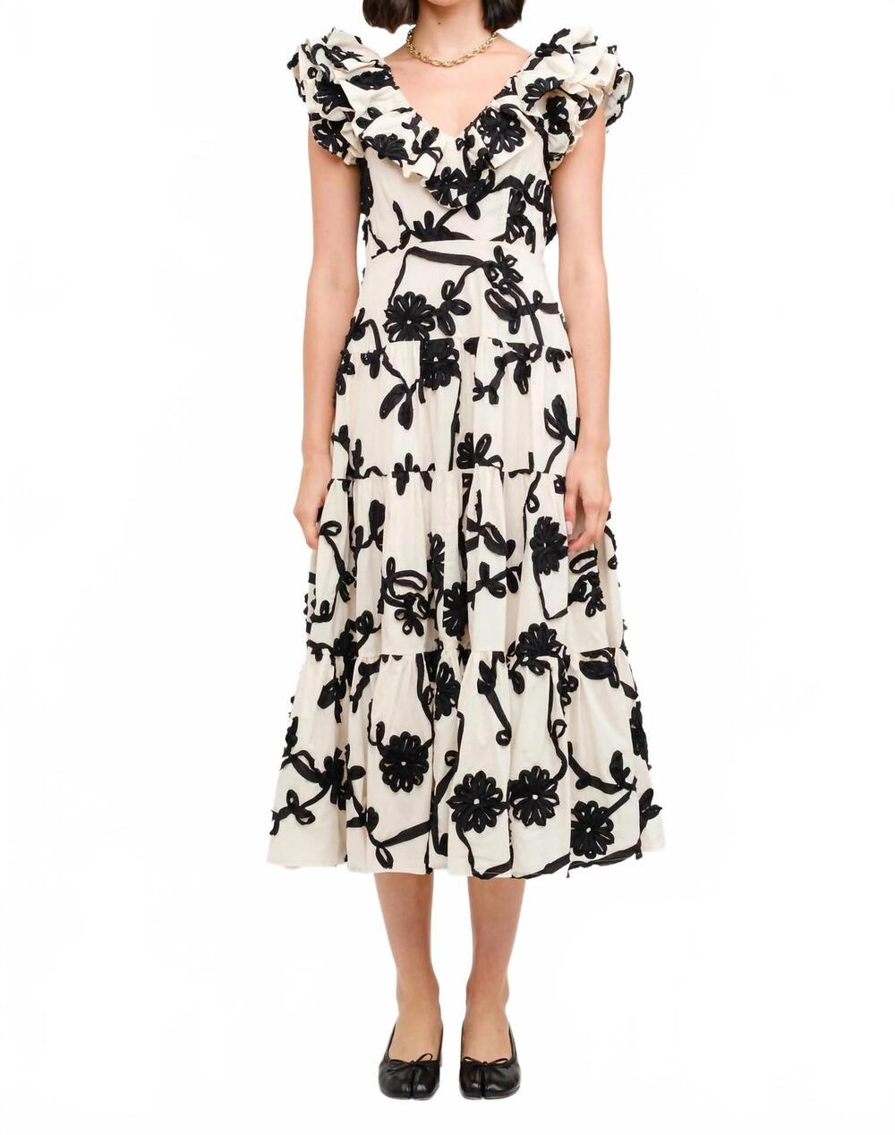 NEW SOFIE THE LABEL women's bobbie embroidery midi dress in ivory